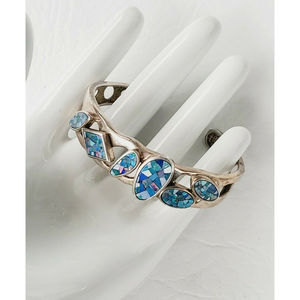 Vintage Southwest WK Whitney Kelly sterling 925 Opal Chips Inlay Cuff Bracelet